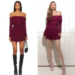 Camila Coelho Olesya Mini Shoulder Dress in Maroon Off-Dress small NEW With tags